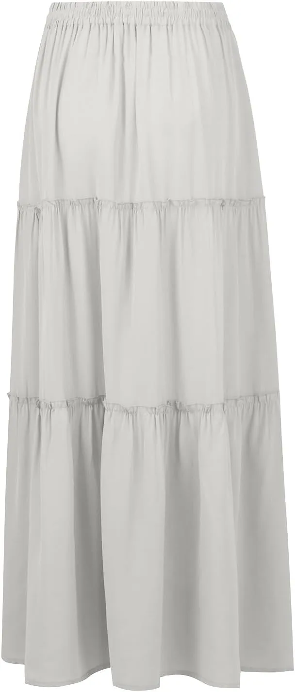 Flowy Maxi Skirts for Women High Waisted Tiered Long Skirt Ladies Soft Drawstring Casual Ruffle Skirts