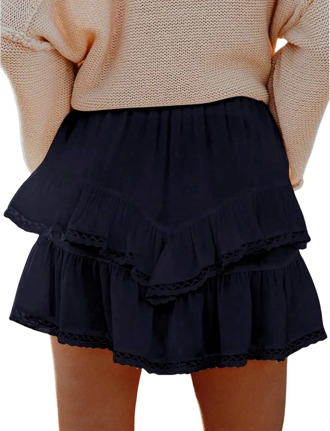 Flowy Skirt for Women Casual Boho Ruffle Tiered Mini Skirts High Waist Golf Tennis Crochet Skirt Summer Y2K Clothes