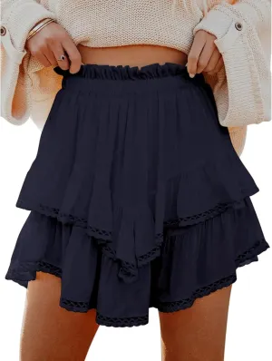 Flowy Skirt for Women Casual Boho Ruffle Tiered Mini Skirts High Waist Golf Tennis Crochet Skirt Summer Y2K Clothes