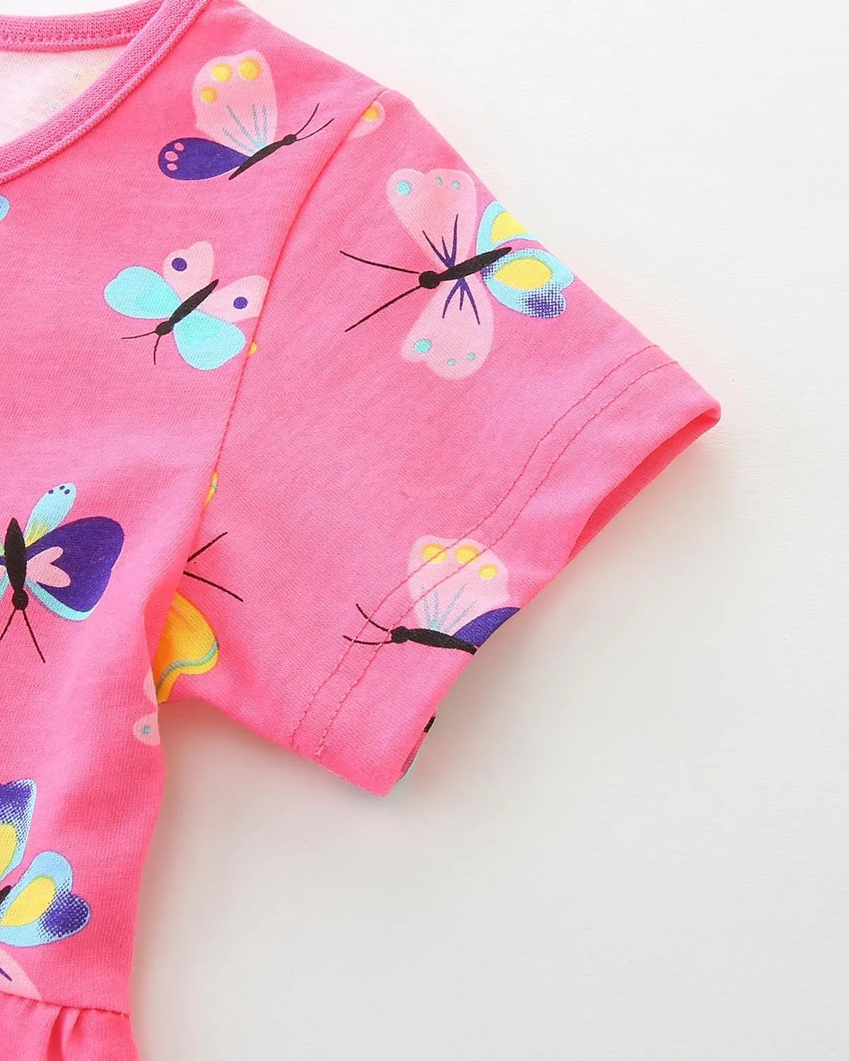 FreeLu Girls Cartoon Appliques Dress Cotton Summer Short Sleeve Dresses Casual Jersey Skirt
