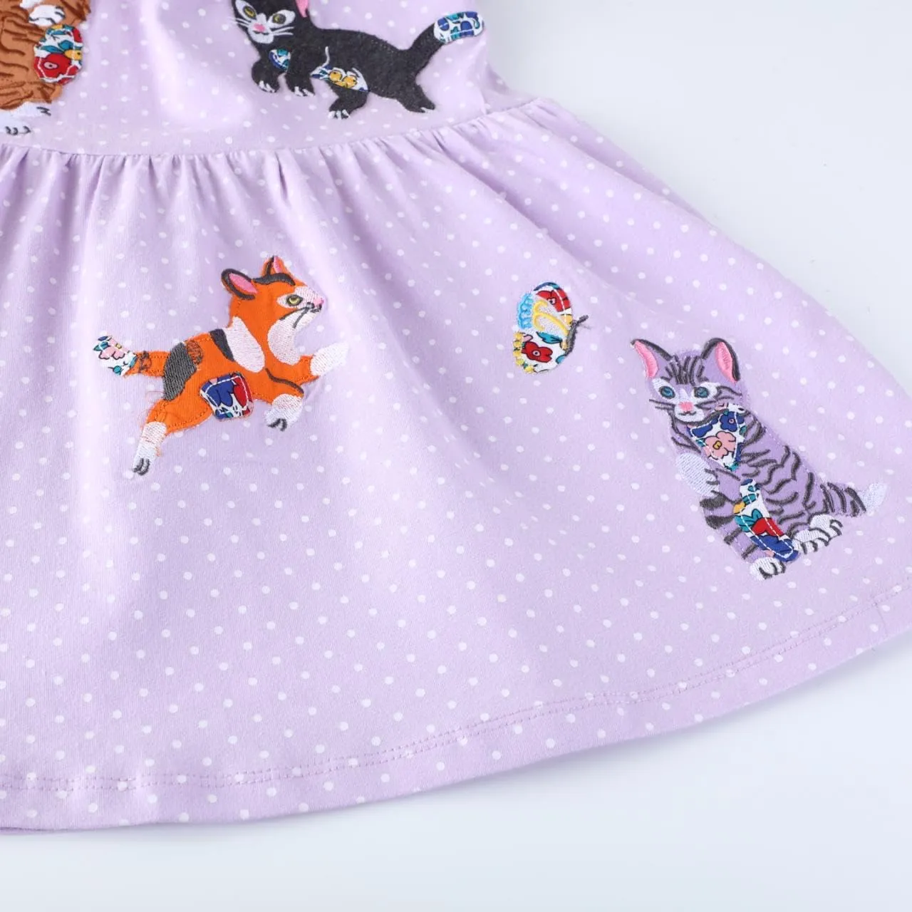 FreeLu Girls Cartoon Appliques Dress Cotton Summer Short Sleeve Dresses Casual Jersey Skirt