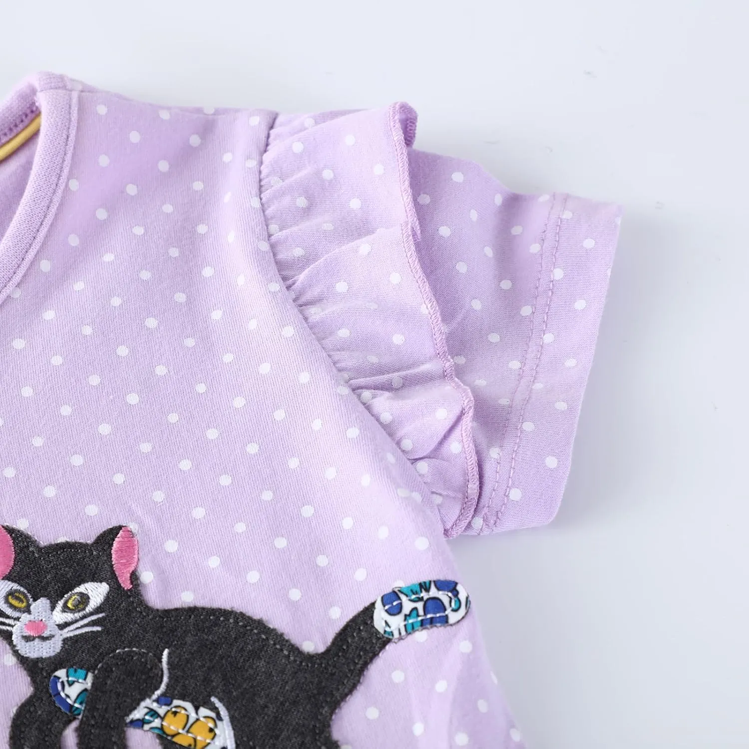 FreeLu Girls Cartoon Appliques Dress Cotton Summer Short Sleeve Dresses Casual Jersey Skirt