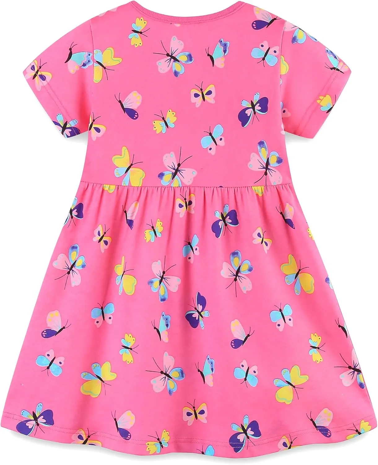 FreeLu Girls Cartoon Appliques Dress Cotton Summer Short Sleeve Dresses Casual Jersey Skirt