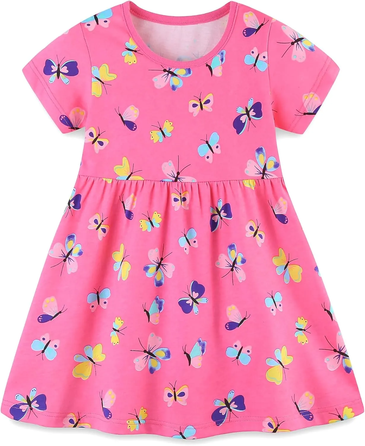 FreeLu Girls Cartoon Appliques Dress Cotton Summer Short Sleeve Dresses Casual Jersey Skirt