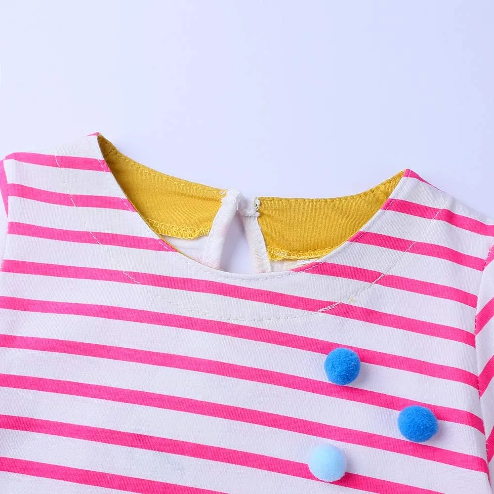 FreeLu Girls Cartoon Appliques Dress Cotton Summer Short Sleeve Dresses Casual Jersey Skirt