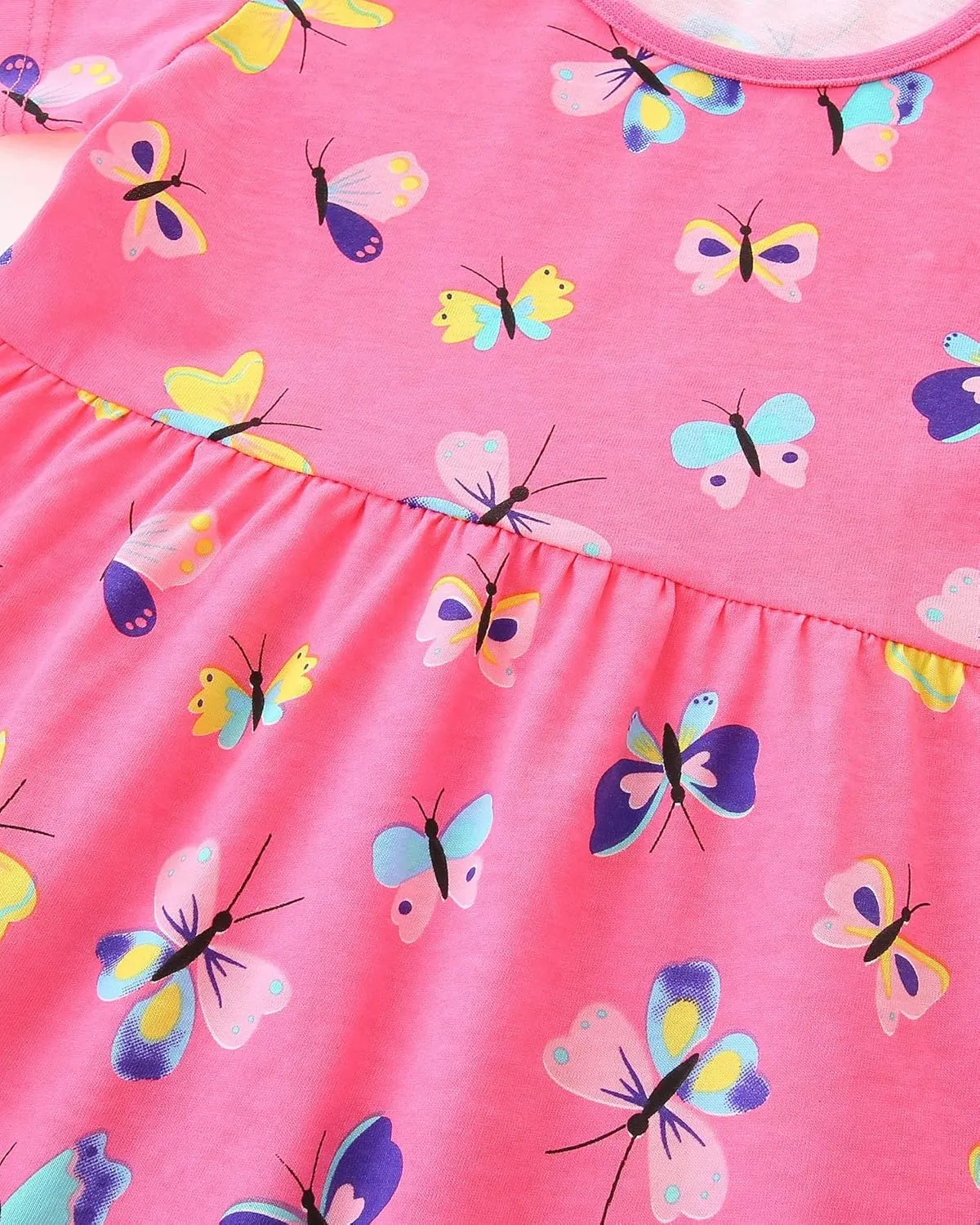 FreeLu Girls Cartoon Appliques Dress Cotton Summer Short Sleeve Dresses Casual Jersey Skirt