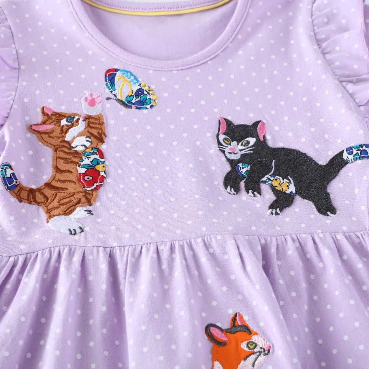 FreeLu Girls Cartoon Appliques Dress Cotton Summer Short Sleeve Dresses Casual Jersey Skirt