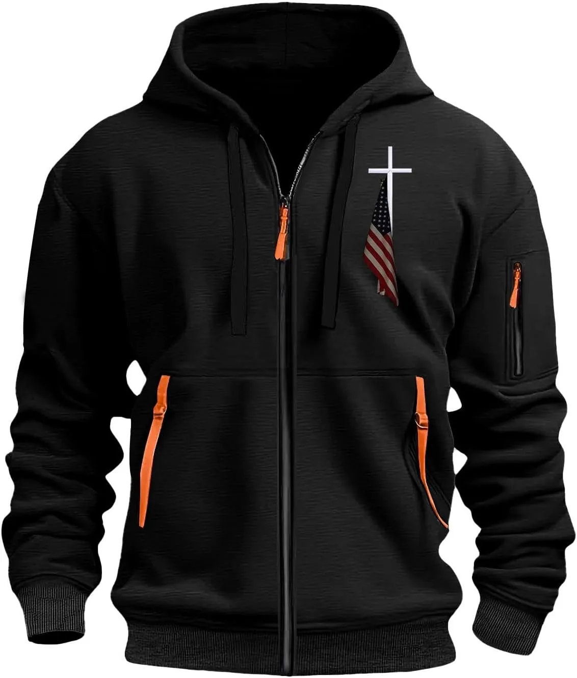 Full Zip Hoodies for Men Cross Religious Christian Graphic Shirt Long Sleeve Spring Sweatshirts with Zipper Pocket