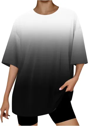 Generic 2024 Womens Oversized T Shirts Loose Fit Short Sleeve Crewneck Tees Blouse Summer Casual Plus Size Workout Tunic Tops