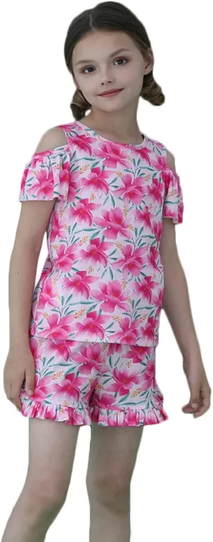 Girl Summer Short Set Cotton Outfits Short Sleeveless Tee T Shirt Tank Top Shorts Pant 2PC Set 2-7Y