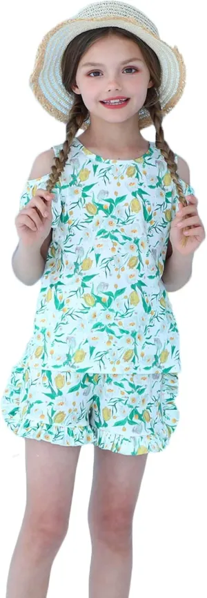 Girl Summer Short Set Cotton Outfits Short Sleeveless Tee T Shirt Tank Top Shorts Pant 2PC Set 2-7Y