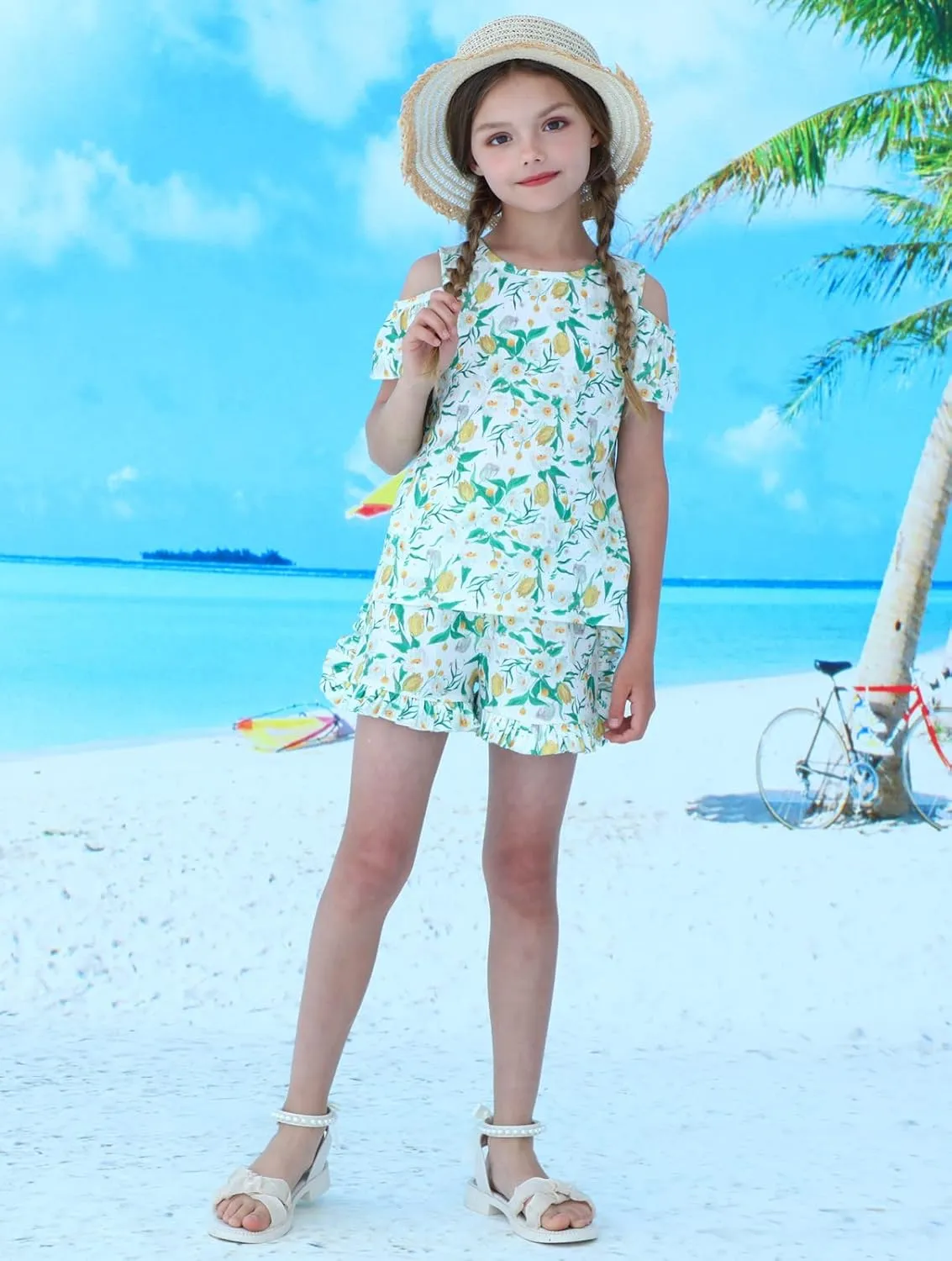 Girl Summer Short Set Cotton Outfits Short Sleeveless Tee T Shirt Tank Top Shorts Pant 2PC Set 2-7Y