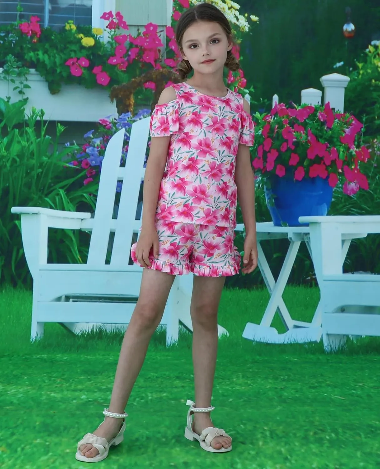 Girl Summer Short Set Cotton Outfits Short Sleeveless Tee T Shirt Tank Top Shorts Pant 2PC Set 2-7Y