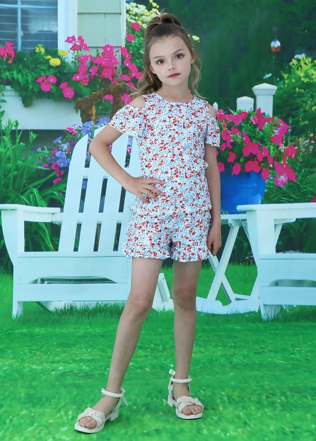 Girl Summer Short Set Cotton Outfits Short Sleeveless Tee T Shirt Tank Top Shorts Pant 2PC Set 2-7Y