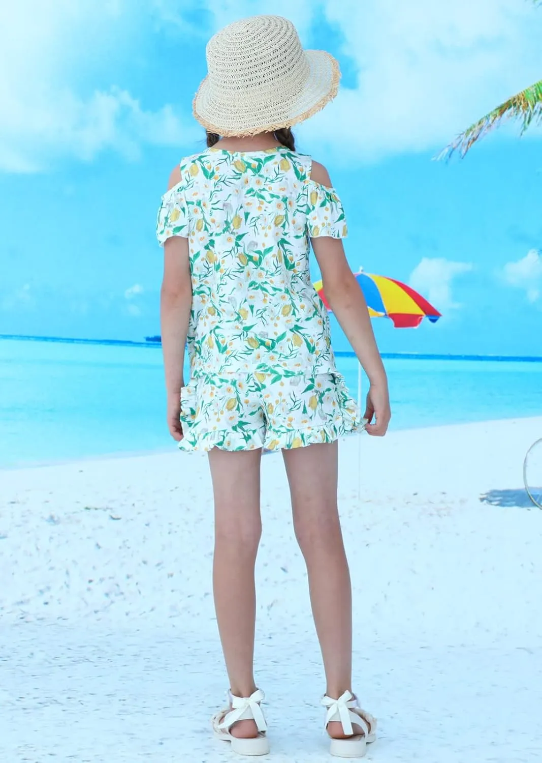 Girl Summer Short Set Cotton Outfits Short Sleeveless Tee T Shirt Tank Top Shorts Pant 2PC Set 2-7Y