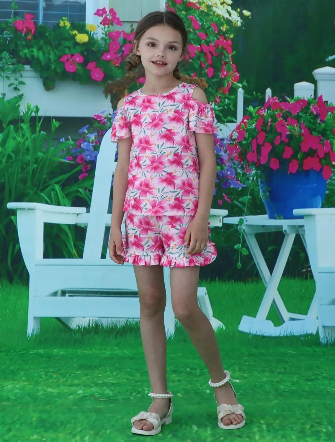 Girl Summer Short Set Cotton Outfits Short Sleeveless Tee T Shirt Tank Top Shorts Pant 2PC Set 2-7Y