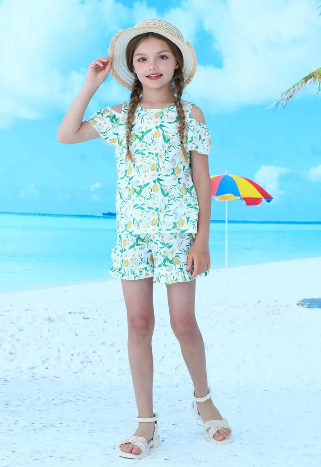Girl Summer Short Set Cotton Outfits Short Sleeveless Tee T Shirt Tank Top Shorts Pant 2PC Set 2-7Y