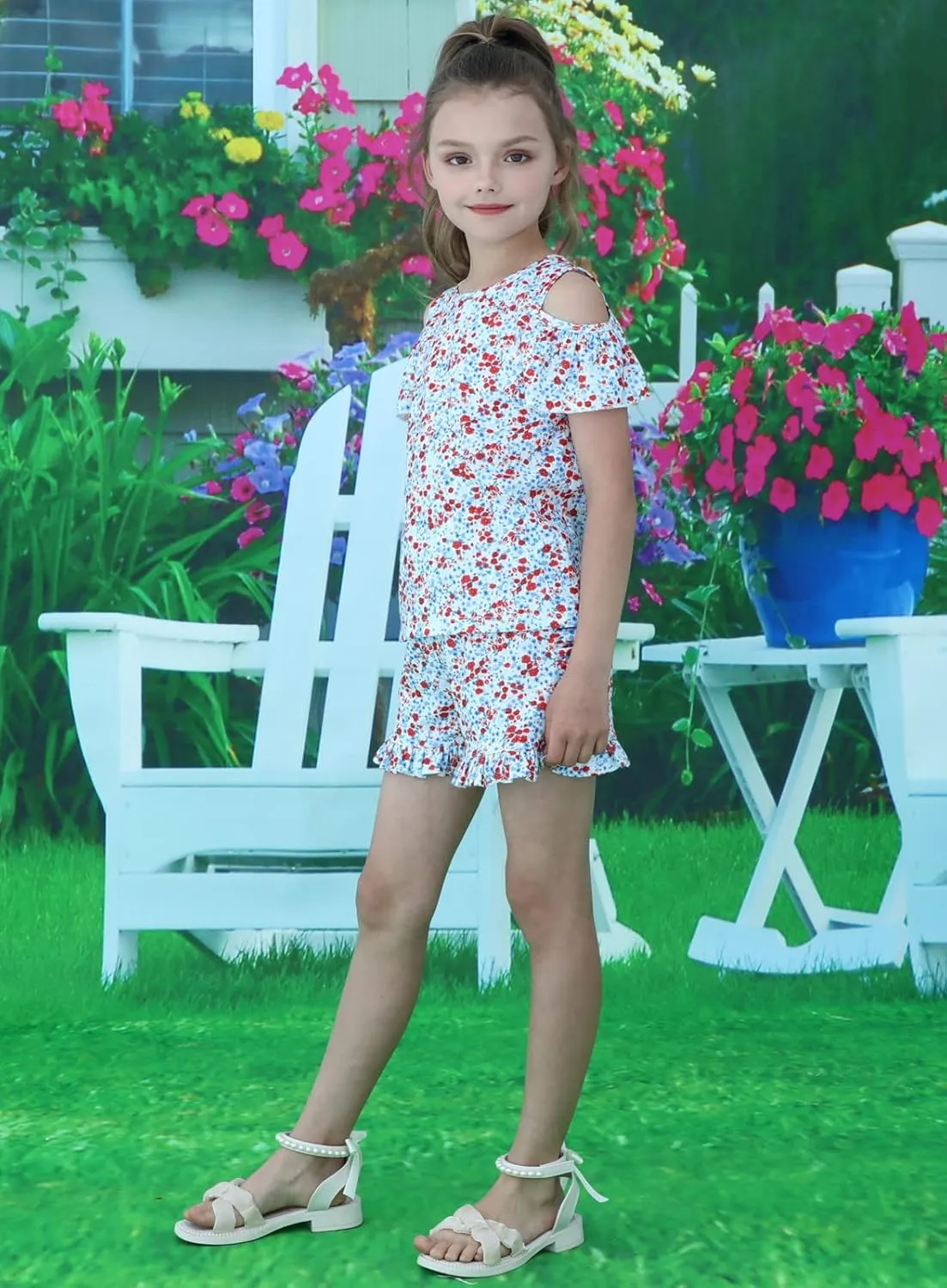 Girl Summer Short Set Cotton Outfits Short Sleeveless Tee T Shirt Tank Top Shorts Pant 2PC Set 2-7Y