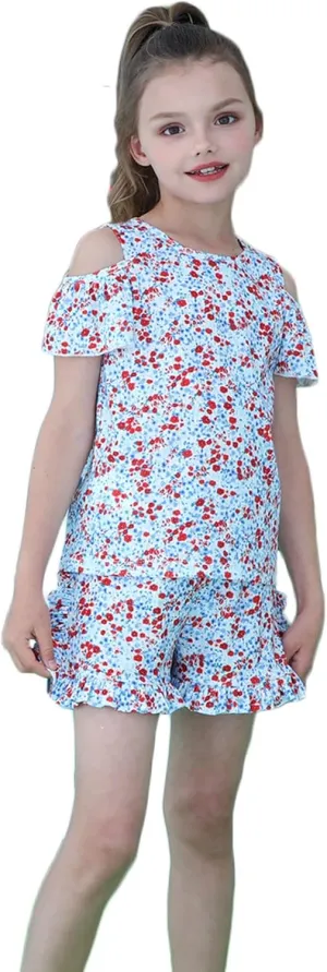 Girl Summer Short Set Cotton Outfits Short Sleeveless Tee T Shirt Tank Top Shorts Pant 2PC Set 2-7Y