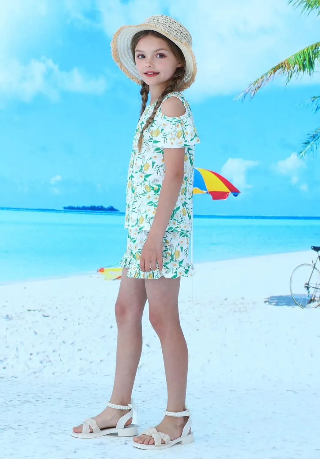Girl Summer Short Set Cotton Outfits Short Sleeveless Tee T Shirt Tank Top Shorts Pant 2PC Set 2-7Y
