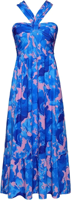 GRACE KARIN 2025 Women's Criss Cross Halterneck Sleeveless Summer Floral Print Flowy A Line Maxi Dress