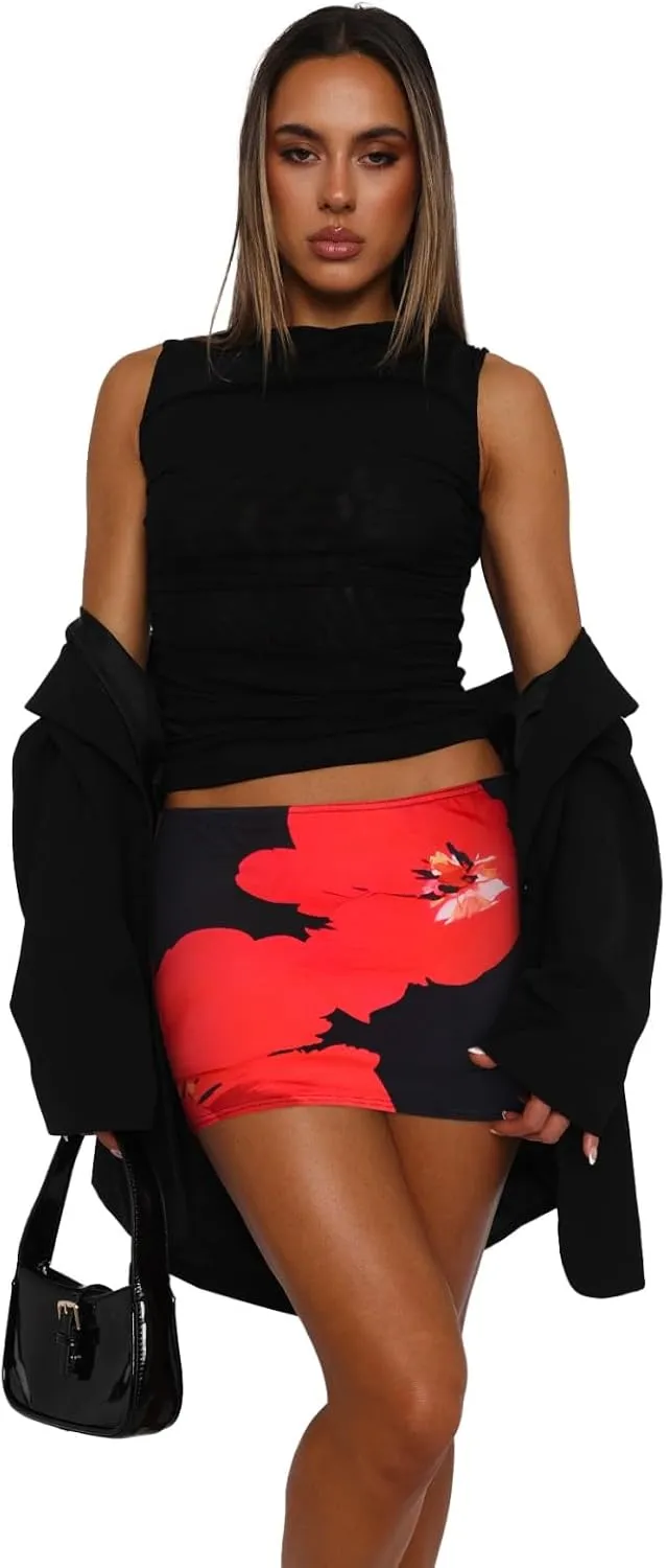 Hafailia Womens Printed Mini Skorts Summer Y2K Beach Vacation Outfits Pencil Bodycon Boho Skirts with Shorts Underneath 2025