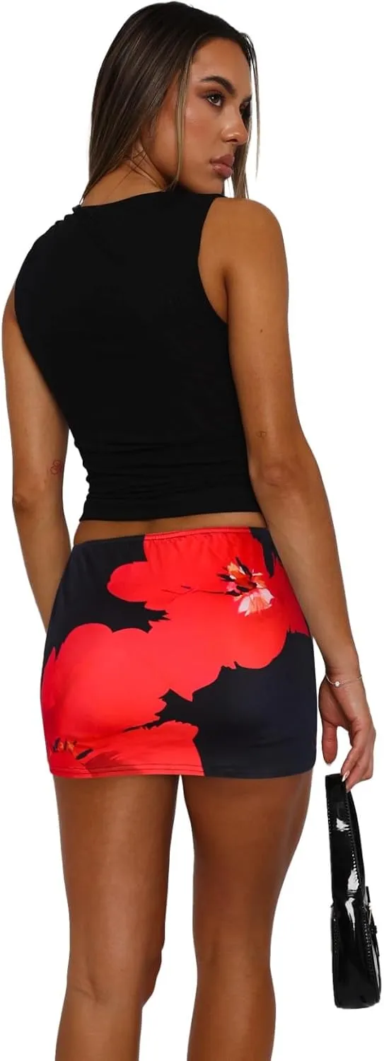 Hafailia Womens Printed Mini Skorts Summer Y2K Beach Vacation Outfits Pencil Bodycon Boho Skirts with Shorts Underneath 2025
