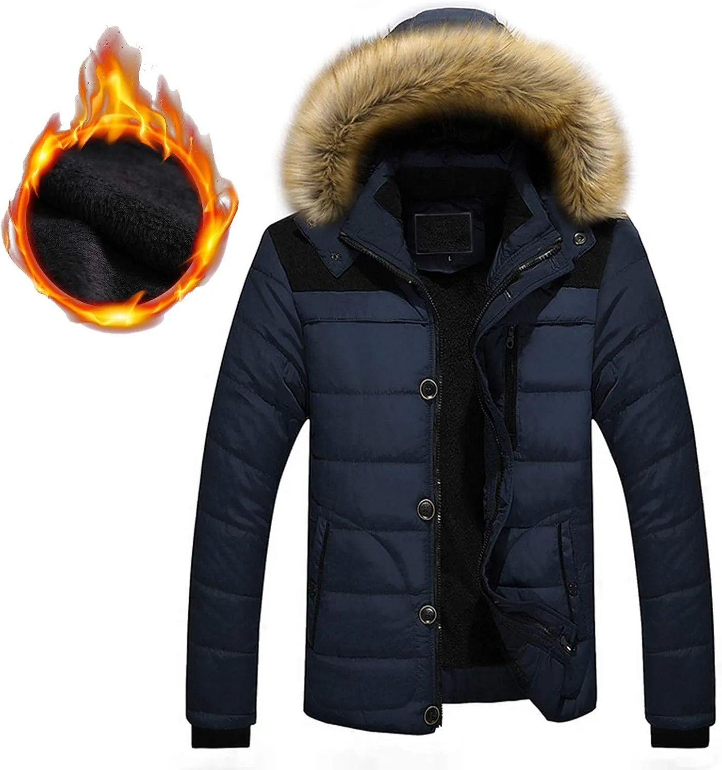 Heavyweight Puffer Jacket for Men Parka Winter Coat with Hooded Warm Thicken Ski Coat Big and Tall Anorak Jackets