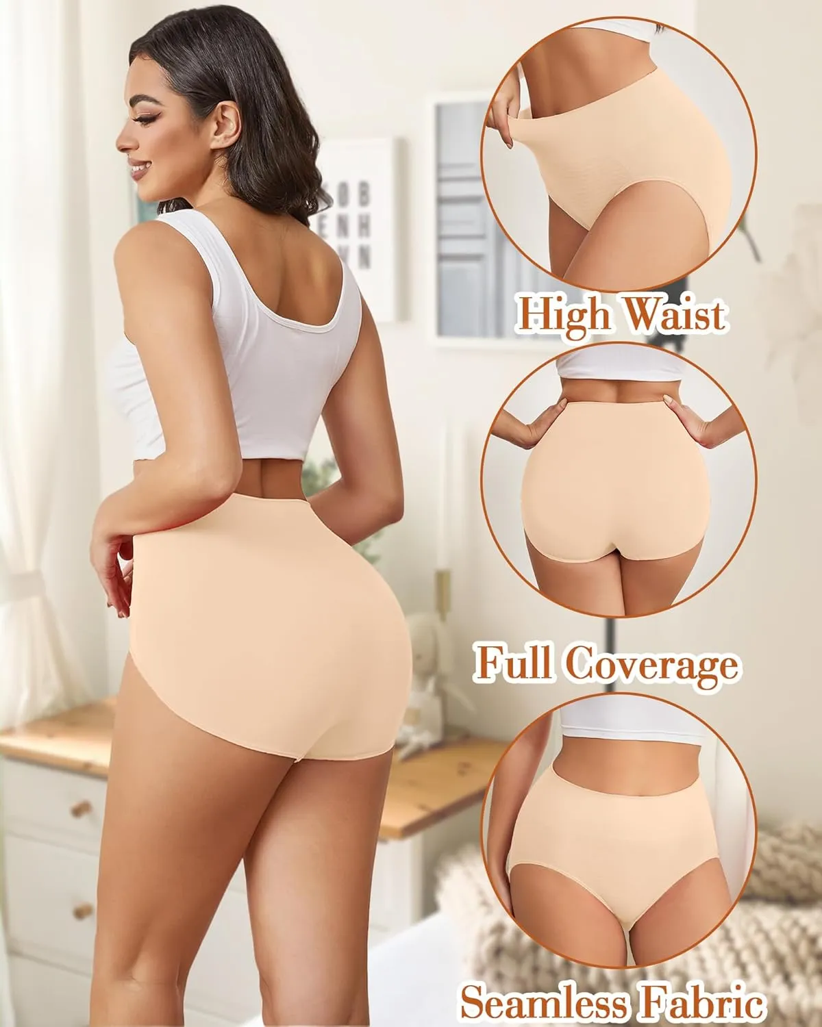 Hibluco Women Underwear High Waist Stretch Briefs Soft Underpants Ladies Full Coverage Panties