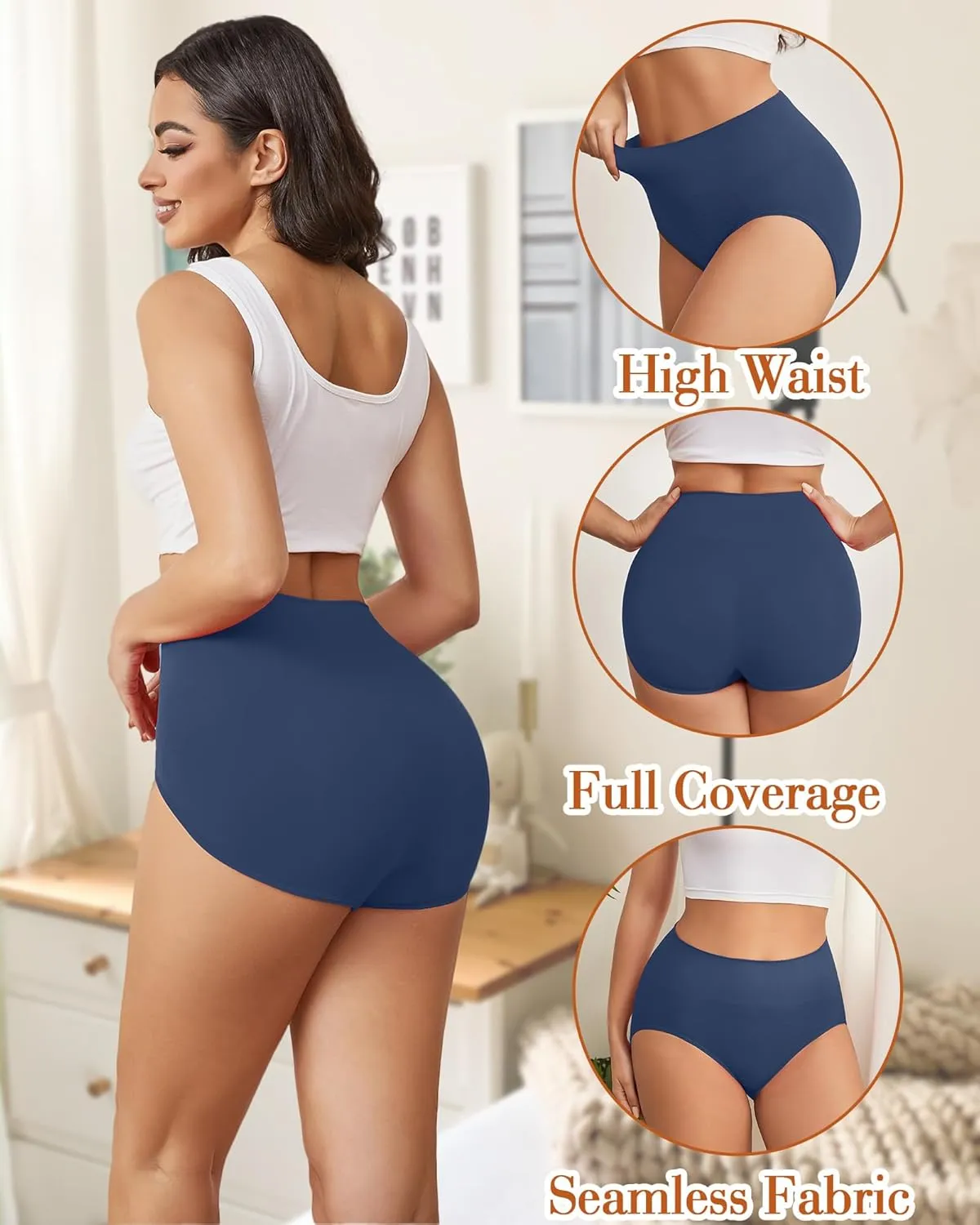 Hibluco Women Underwear High Waist Stretch Briefs Soft Underpants Ladies Full Coverage Panties