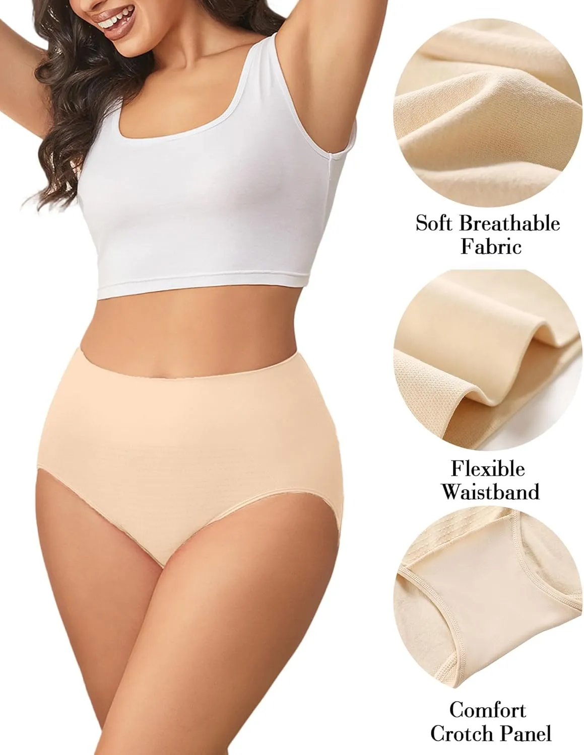 Hibluco Women Underwear High Waist Stretch Briefs Soft Underpants Ladies Full Coverage Panties