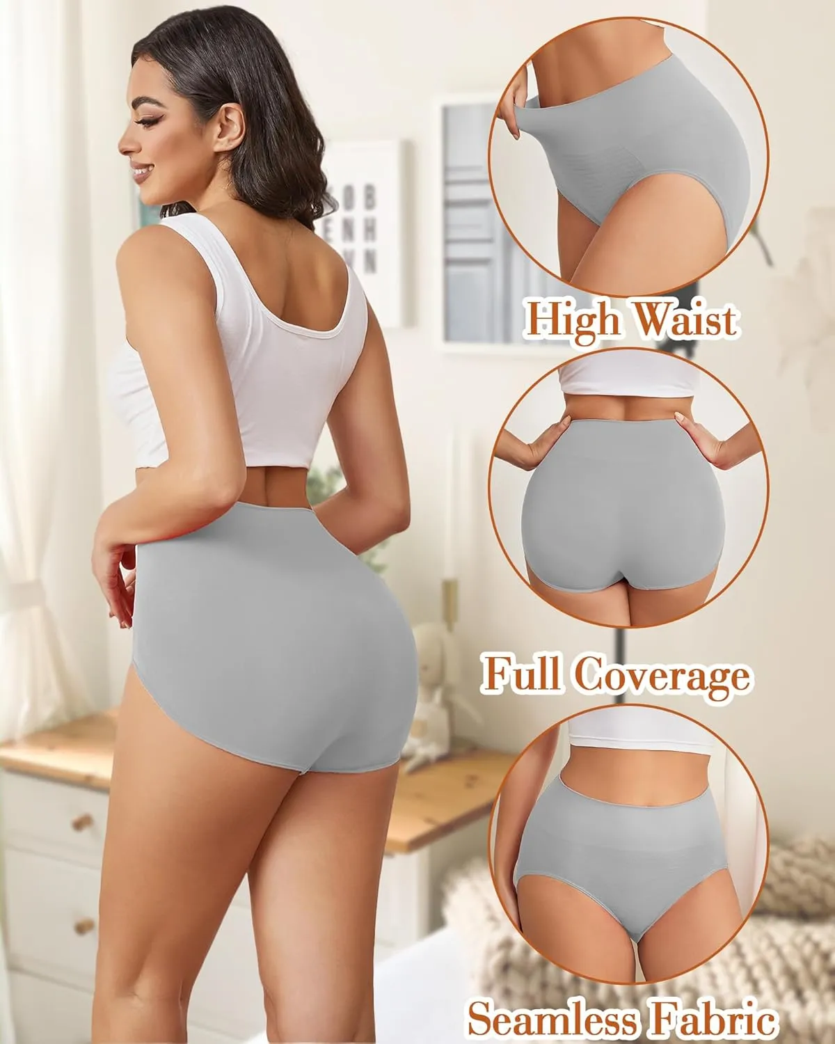 Hibluco Women Underwear High Waist Stretch Briefs Soft Underpants Ladies Full Coverage Panties