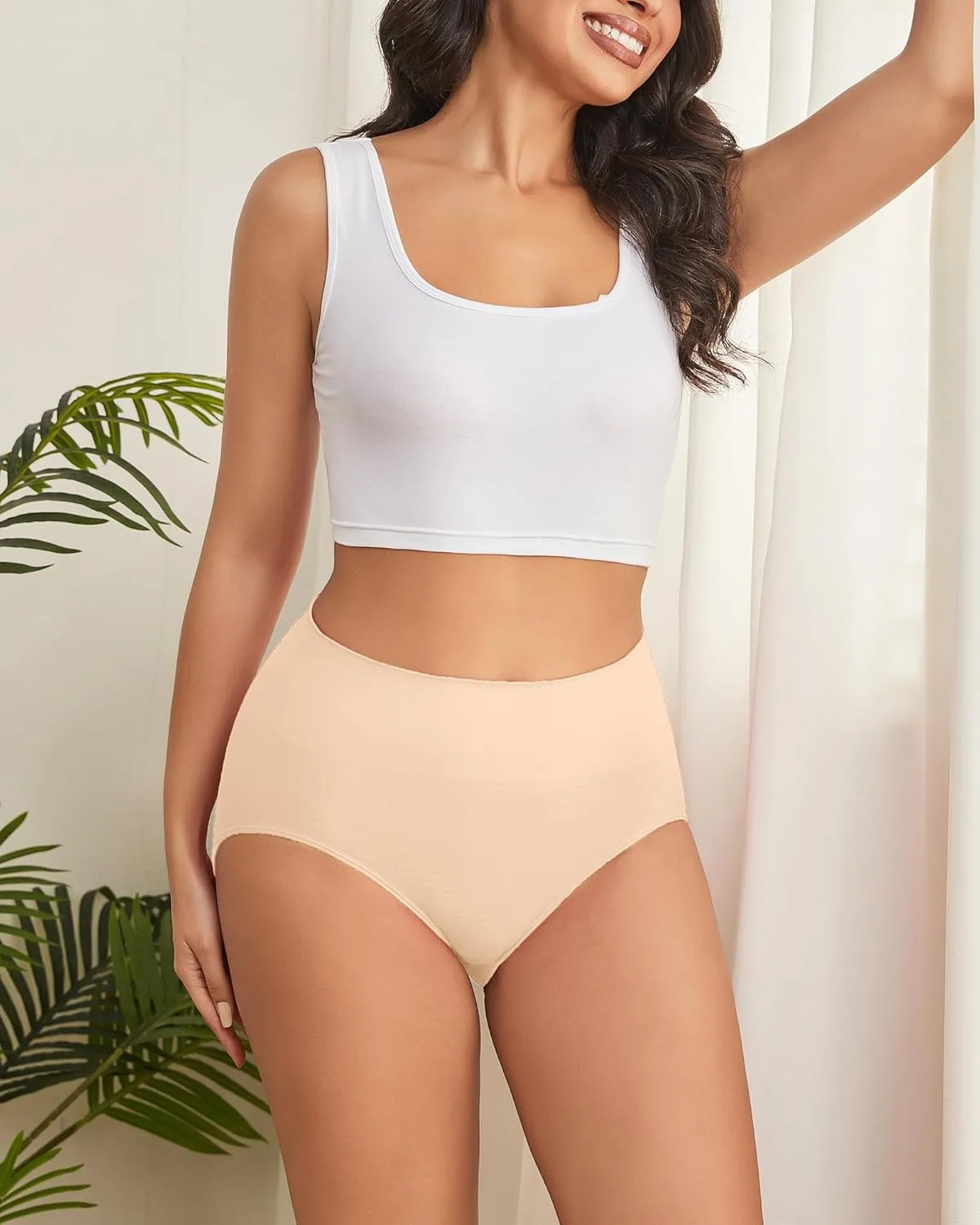 Hibluco Women Underwear High Waist Stretch Briefs Soft Underpants Ladies Full Coverage Panties