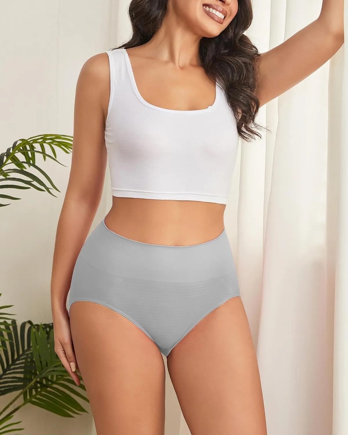 Hibluco Women Underwear High Waist Stretch Briefs Soft Underpants Ladies Full Coverage Panties