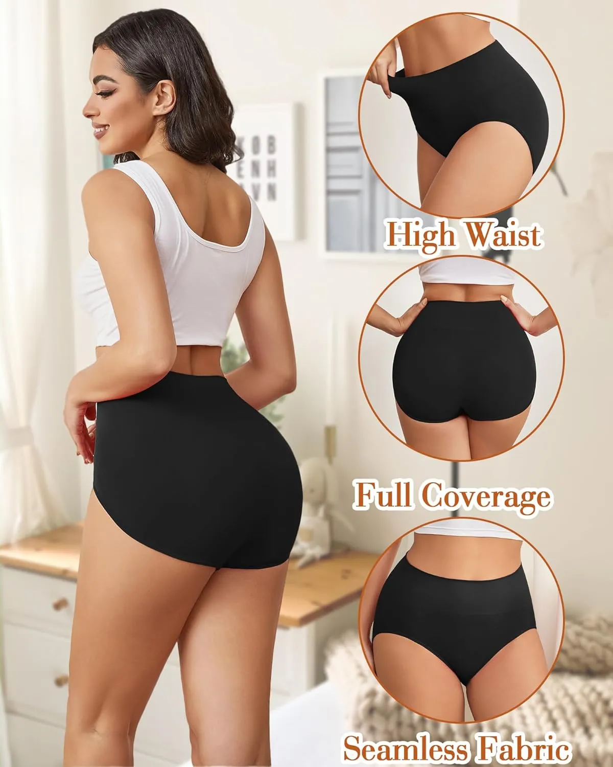 Hibluco Women Underwear High Waist Stretch Briefs Soft Underpants Ladies Full Coverage Panties