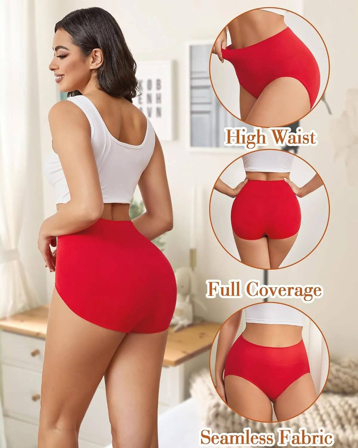 Hibluco Women Underwear High Waist Stretch Briefs Soft Underpants Ladies Full Coverage Panties