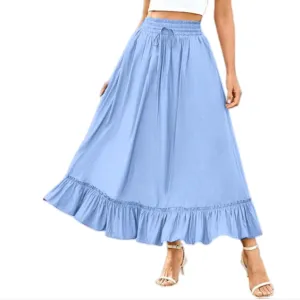 High Waist Tiered Skirts for Women Aline Long High Elastic Waisted Skirt Summer Flowy Boho Maxi Skirts Beach Dress
