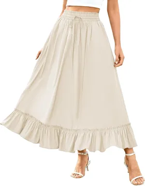 High Waist Tiered Skirts for Women Aline Long High Elastic Waisted Skirt Summer Flowy Boho Maxi Skirts Beach Dress