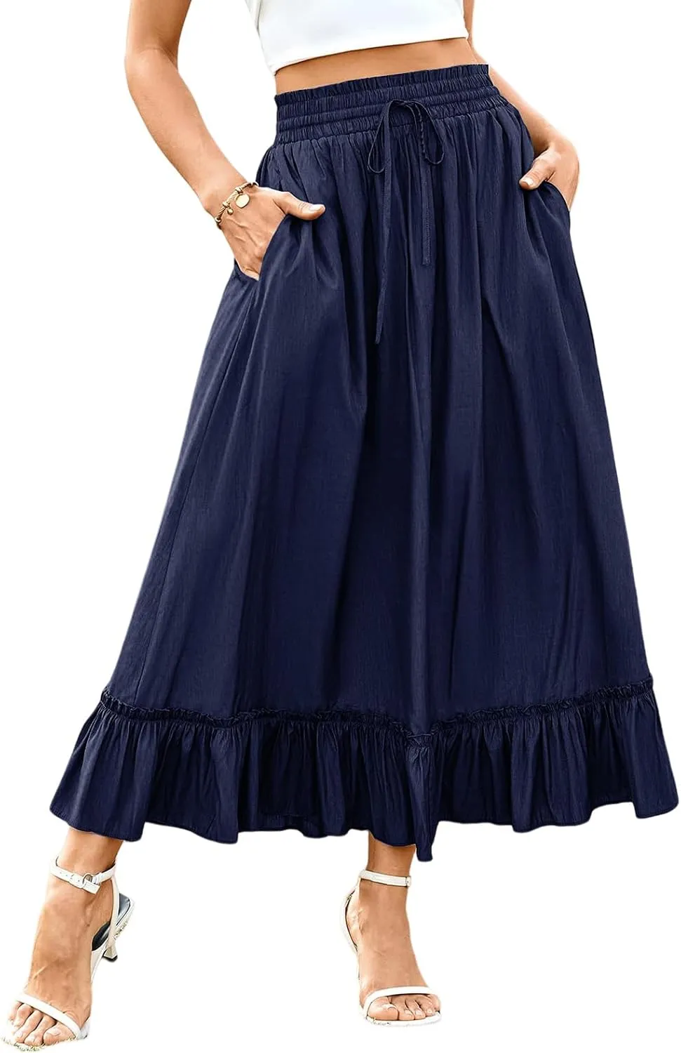 High Waist Tiered Skirts for Women Aline Long High Elastic Waisted Skirt Summer Flowy Boho Maxi Skirts Beach Dress