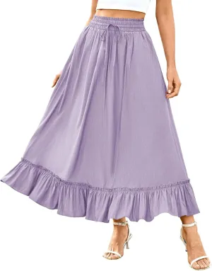 High Waist Tiered Skirts for Women Aline Long High Elastic Waisted Skirt Summer Flowy Boho Maxi Skirts Beach Dress