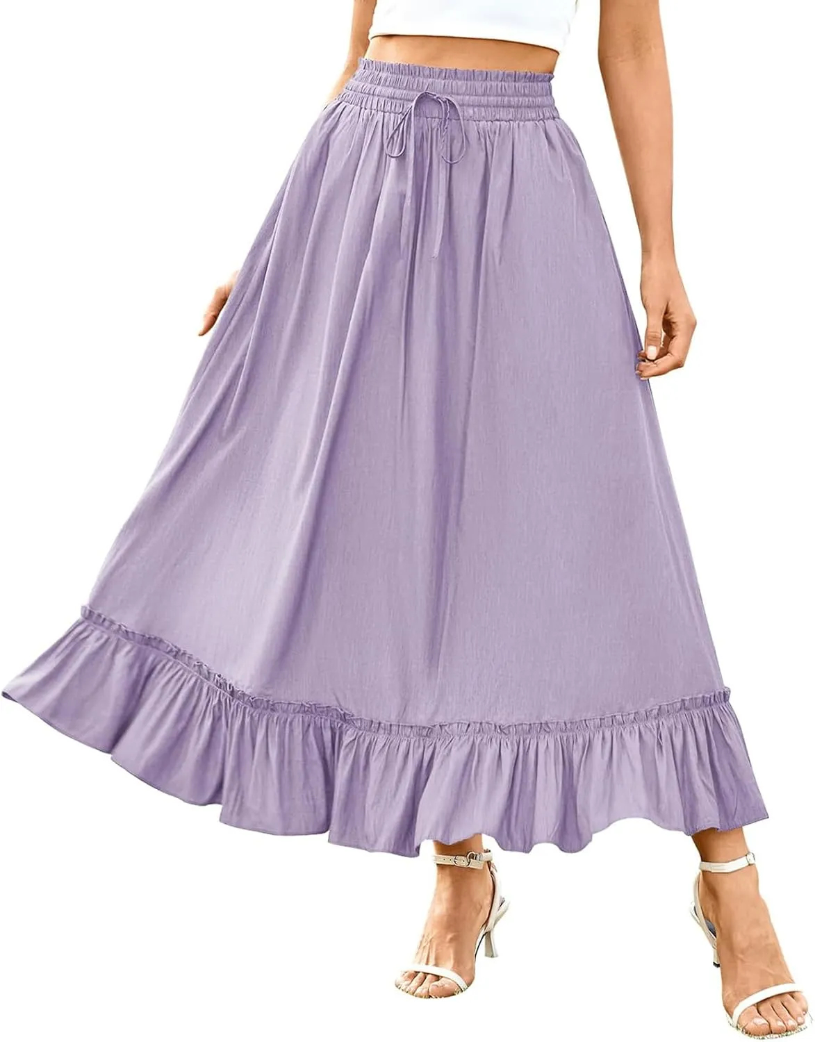 High Waist Tiered Skirts for Women Aline Long High Elastic Waisted Skirt Summer Flowy Boho Maxi Skirts Beach Dress