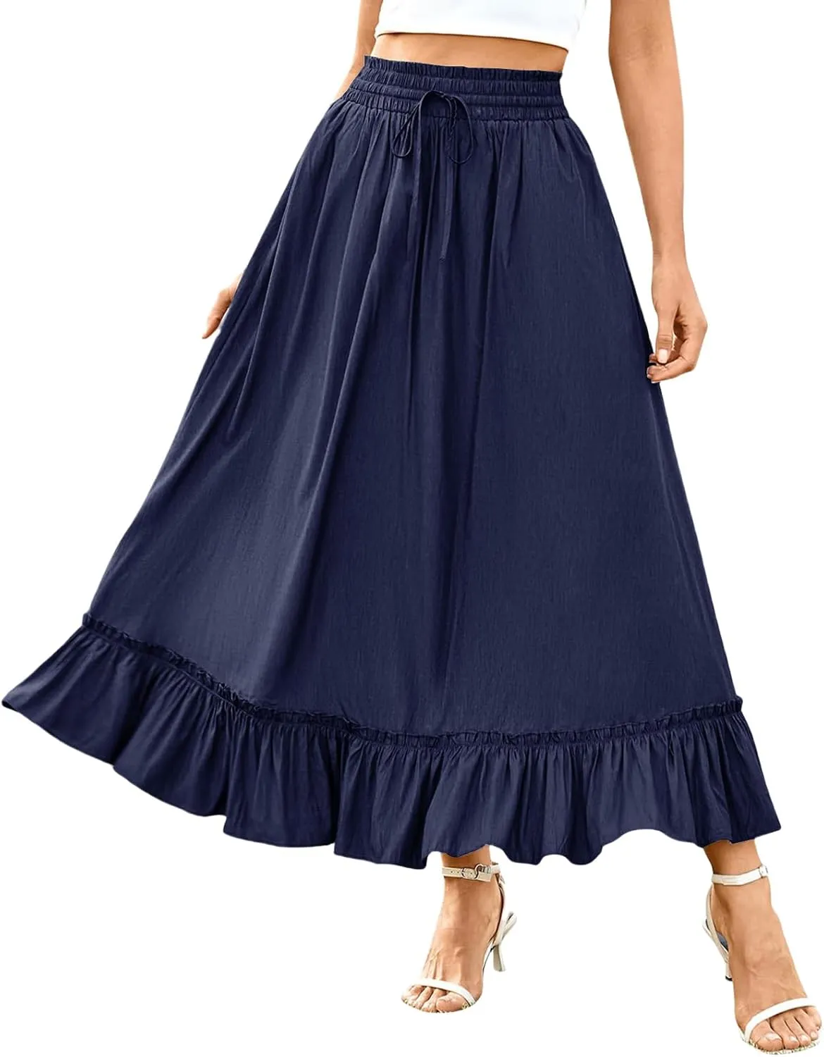 High Waist Tiered Skirts for Women Aline Long High Elastic Waisted Skirt Summer Flowy Boho Maxi Skirts Beach Dress