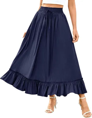 High Waist Tiered Skirts for Women Aline Long High Elastic Waisted Skirt Summer Flowy Boho Maxi Skirts Beach Dress