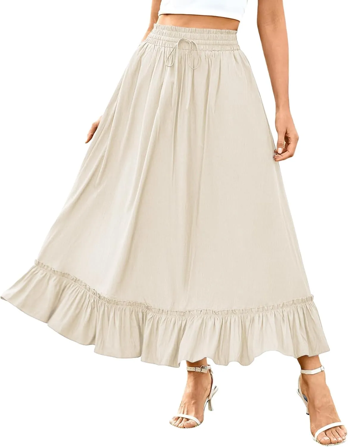 High Waist Tiered Skirts for Women Aline Long High Elastic Waisted Skirt Summer Flowy Boho Maxi Skirts Beach Dress