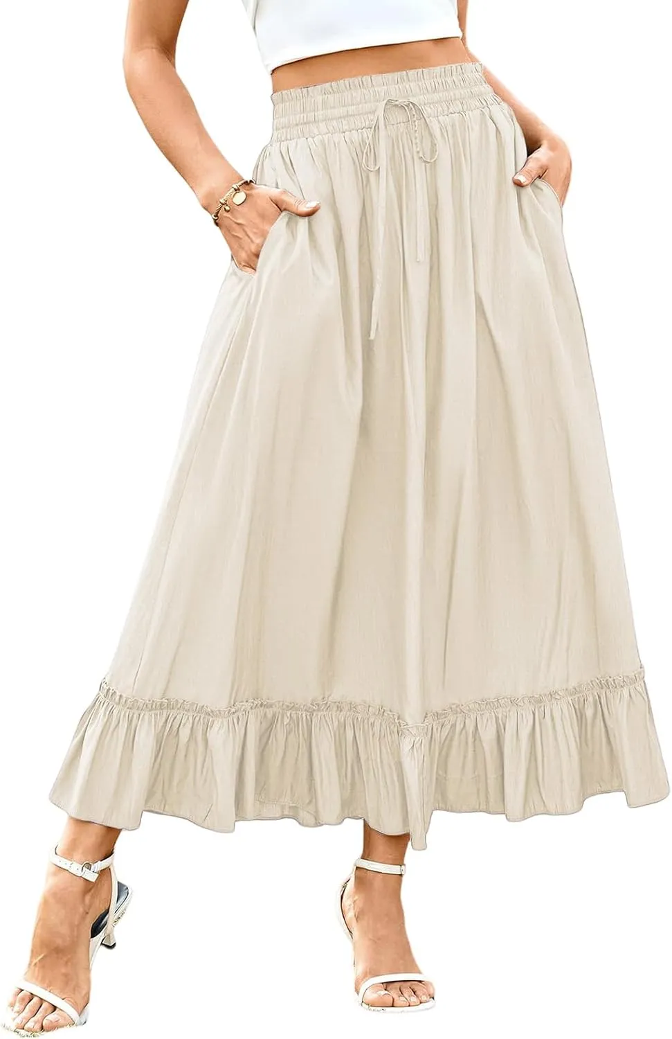 High Waist Tiered Skirts for Women Aline Long High Elastic Waisted Skirt Summer Flowy Boho Maxi Skirts Beach Dress
