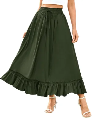 High Waist Tiered Skirts for Women Aline Long High Elastic Waisted Skirt Summer Flowy Boho Maxi Skirts Beach Dress
