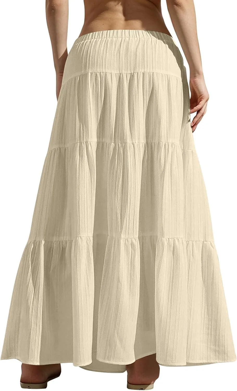 High Waist Tiered Skirts for Women Casual Dressy Drawstring Flowy Skirts Summer Beach Fashion Trendy Long Skirt