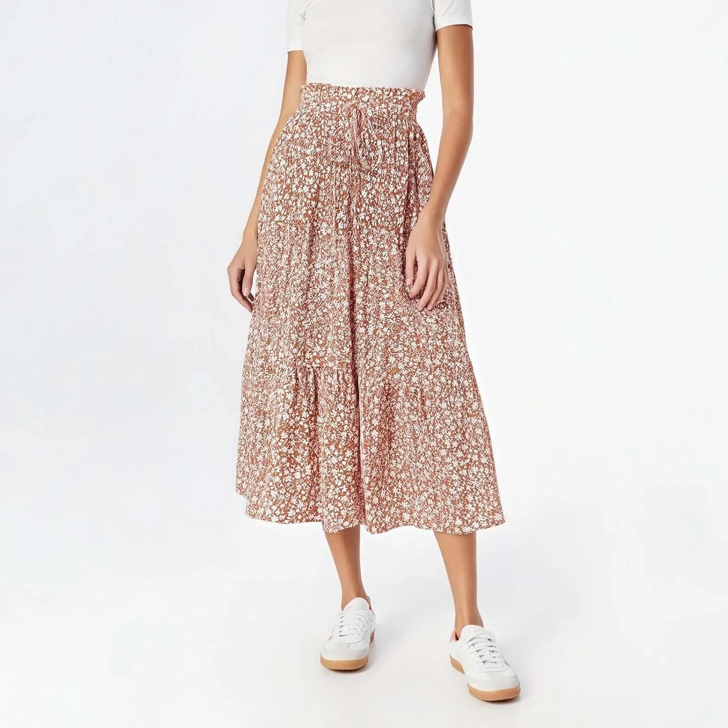 High Waist Tiered Skirts for Women Floral Print Boho Flowy Skirts Below Knee Length 2025 Fashion A Line Casual Skorts