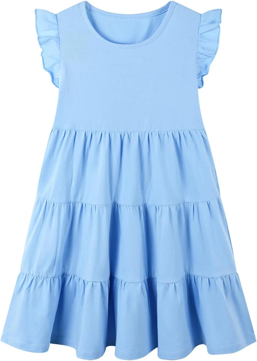 HILEELANG Little Girls Short Sleeve Dresses Easter Summer Cotton Casual Skater Swing Twirly Sundress