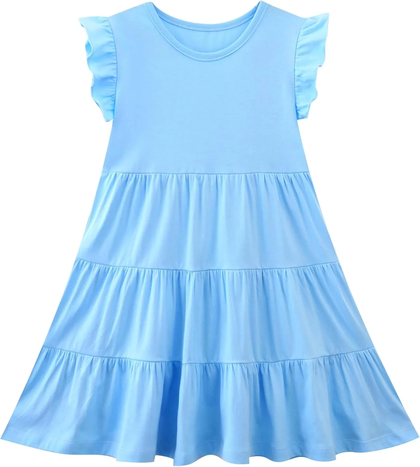 HILEELANG Little Girls Short Sleeve Dresses Easter Summer Cotton Casual Skater Swing Twirly Sundress